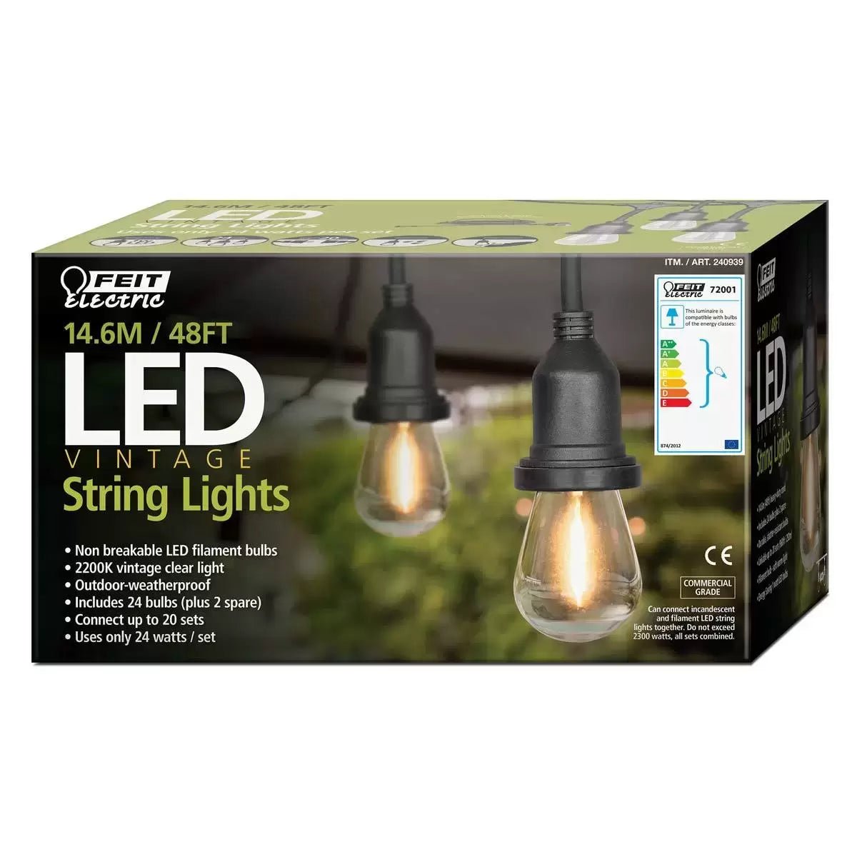 Feit - Feit 48ft (14.6 m) LED Indoor/Outdoor Weatherproof String Lights Set - KTechWorld